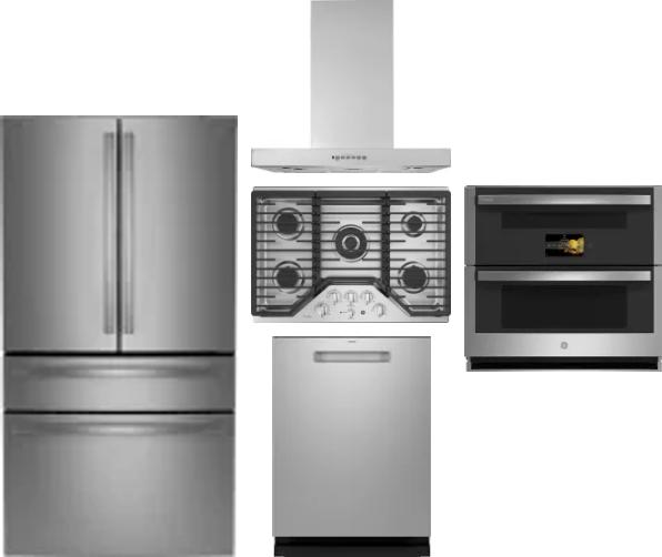 5 Piece Package Includes Refrigerator, Cooktop, Wall Oven, Hood And Dishwasher